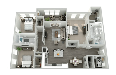 Floor plan for 3 beds, 2 baths, 1528 sqft